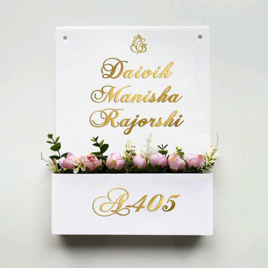 Personalised Acrylic Flower Planter Nameplate Copy 1 - Front View with Floral Decoration