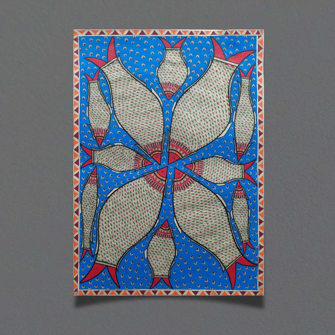 22 x 30 Inch | Family Of Fishes | Original Hand Painted Madhubani Painting | Natural Pigments On Paper