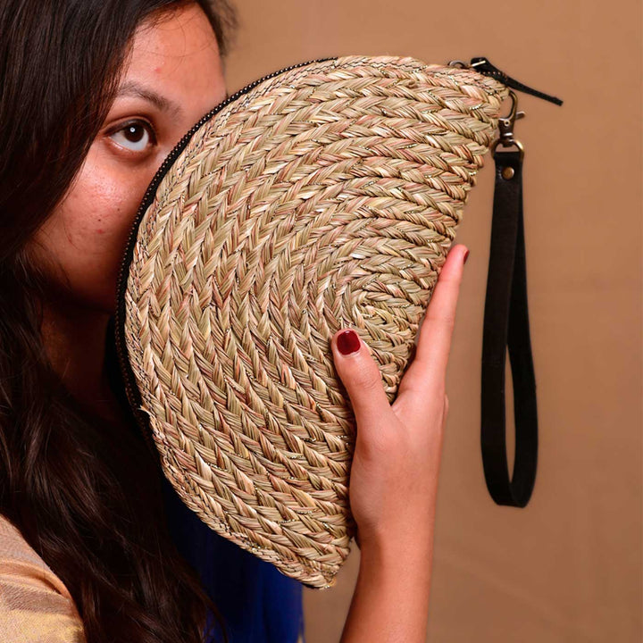 Handmade Grass Woven Gold Boho Sanai Clutch