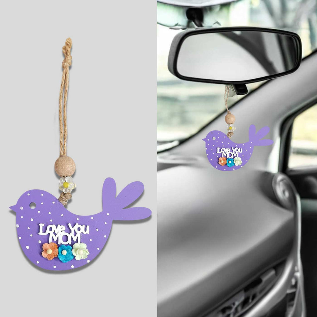 Hand-Painted Love You Mom Theme MDF Wood Car Hanging