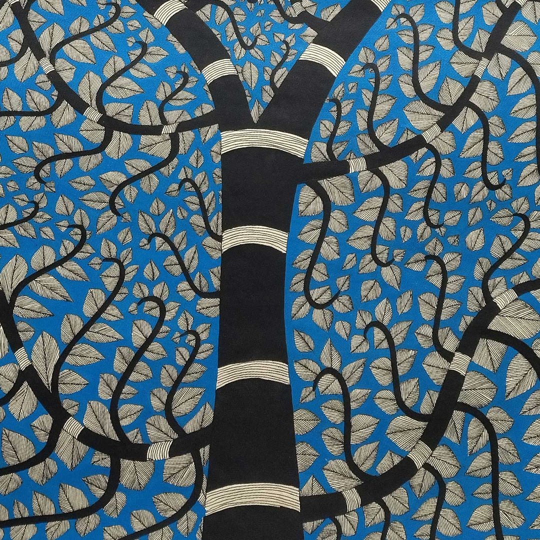 22 x 30 Inch | Blue Dense Leaf Tree | Original Hand Painted Madhubani Painting | Natural Pigments On Paper