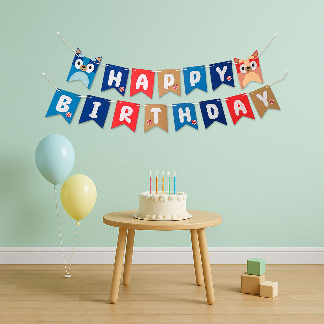 Handmade Bluey Theme Felt Happy Birthday Banner