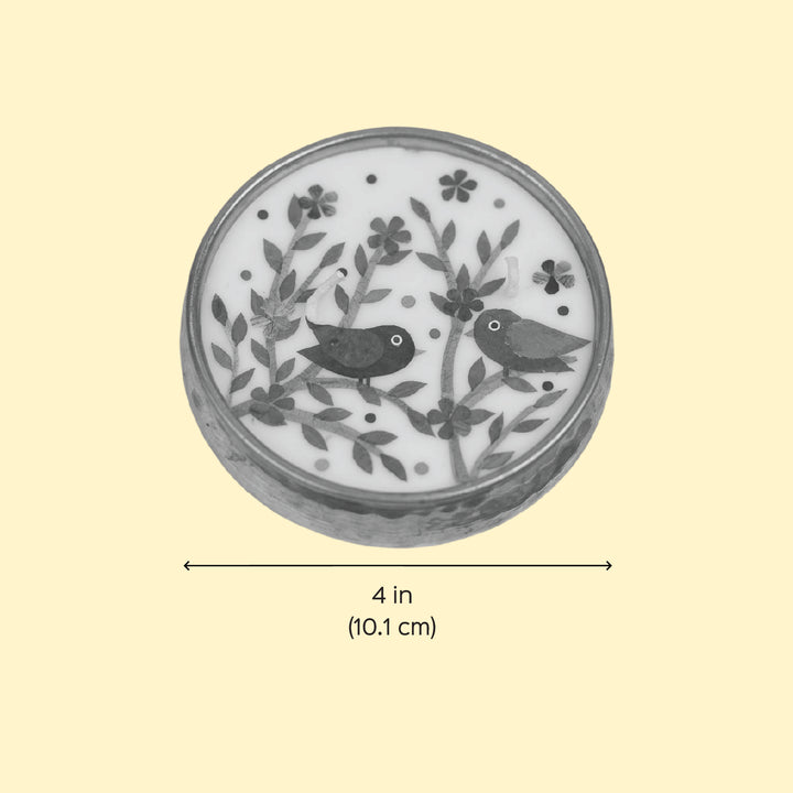 4 Inch | Handmade Pressed Flower Birds Theme Brass Urli Diya | Packed in a Gift Box