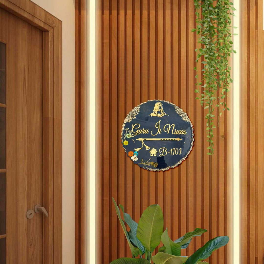 Personalized Black & Gold Flute Theme Resin Name Plate