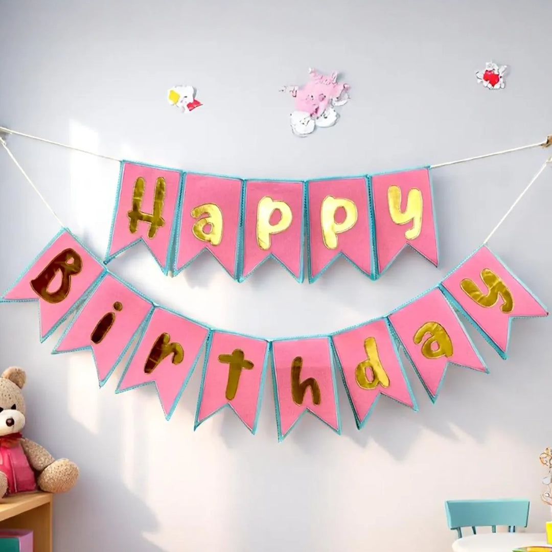 Handmade Pink & Blue Theme Felt Happy Birthday Bunting