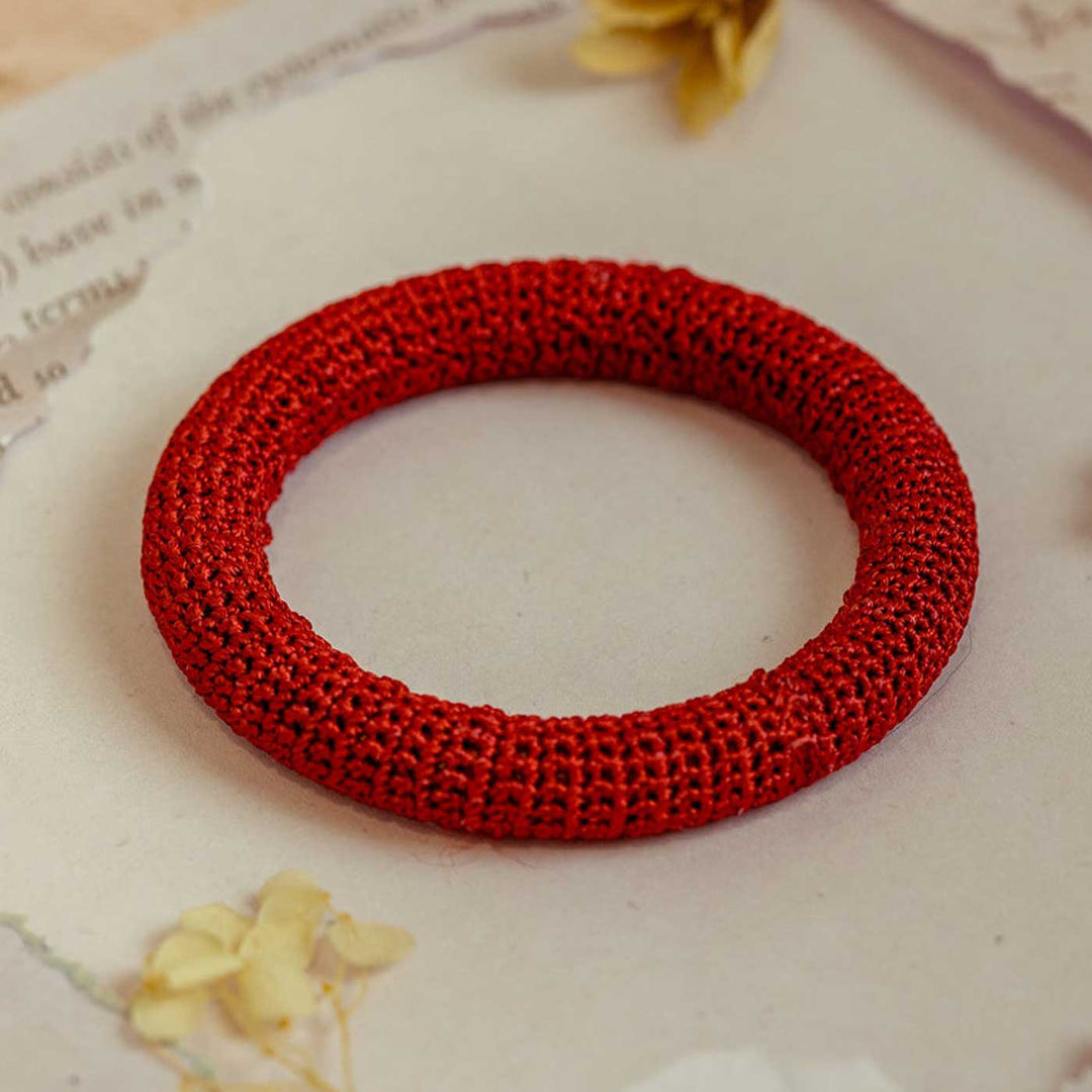 Handmade Crochet Rangat Red Solid Bangle
