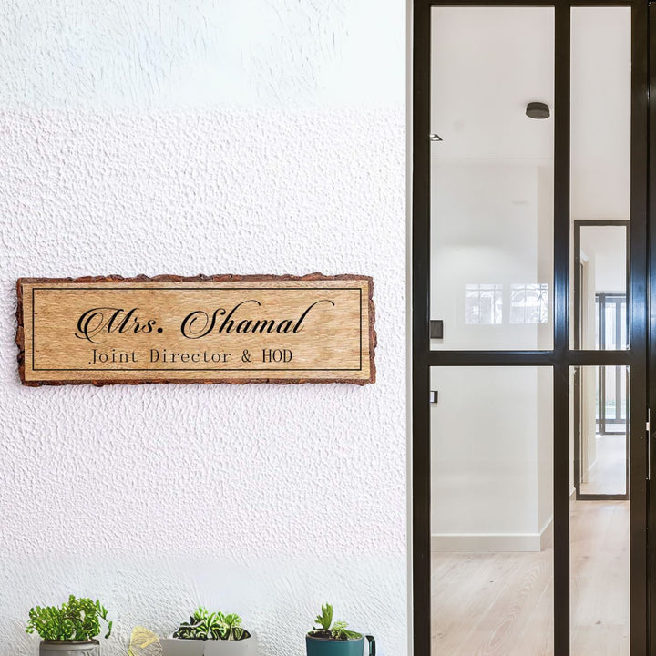 Handcrafted Mango Wood Personalized Name Plate For Hod - Mounted on Exterior Wall Next to Door
