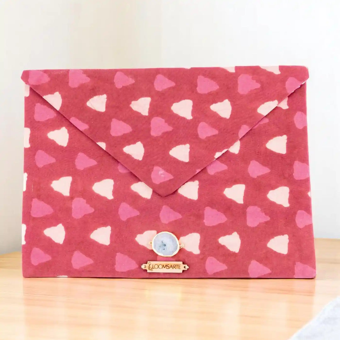 Red Bagru Cotton Ecofriendly iPad Envelope Sleeve With Agate | 12 x 9 inch