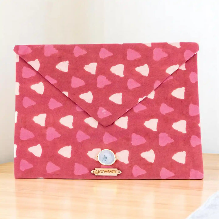 Red Bagru Cotton Ecofriendly iPad Envelope Sleeve With Agate | 12 x 9 inch