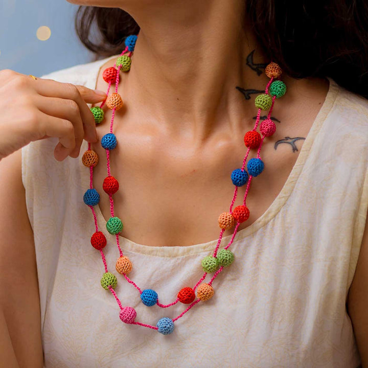 Handmade Crochet Multicolor Small Beads Mela Necklace