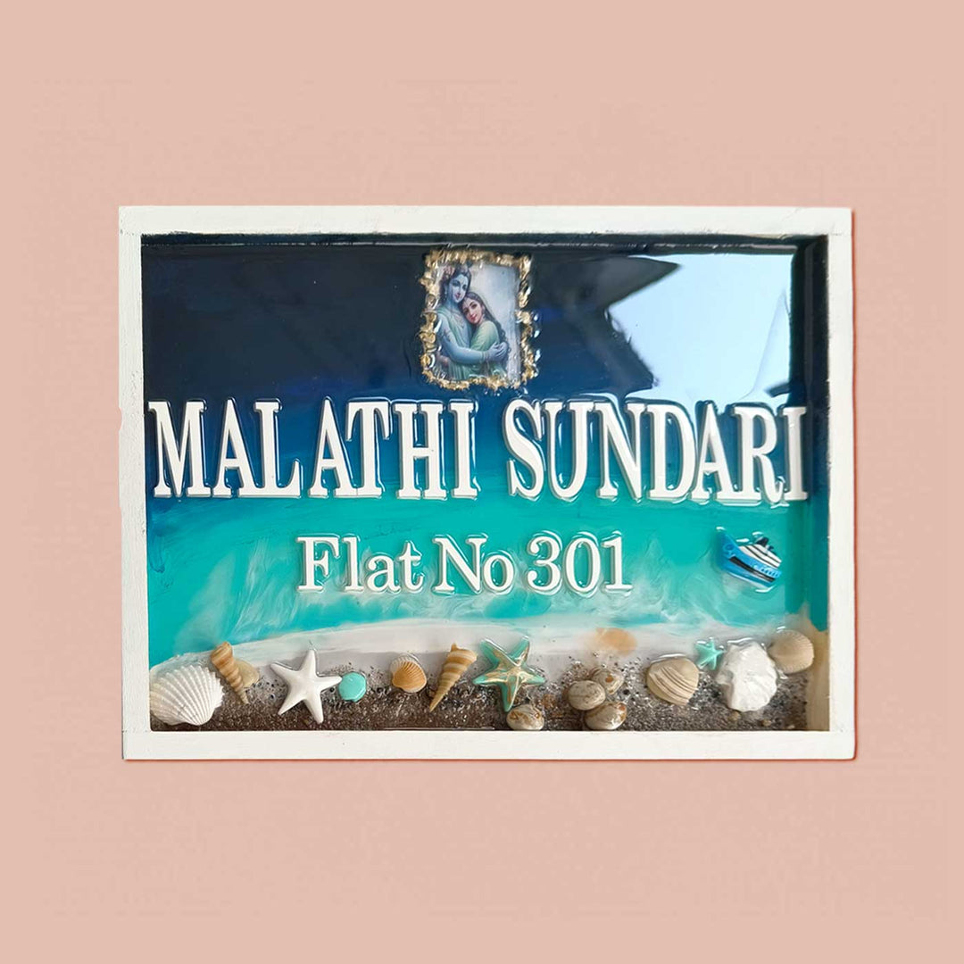 Personalized Krishna & Ocean Theme Resin Name Plate