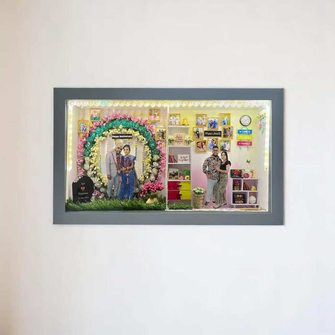 Photo Personalized Handmade Two Partition Design Anniversary MDF Wood Decorative Plaque With Lights