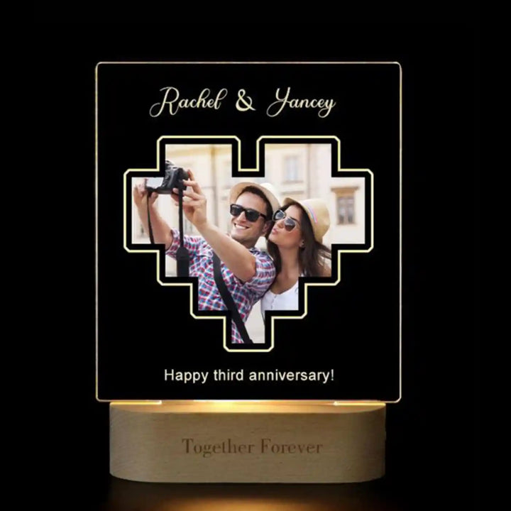 Photo Personalized Printed Heart Frame Acrylic Table Lamp