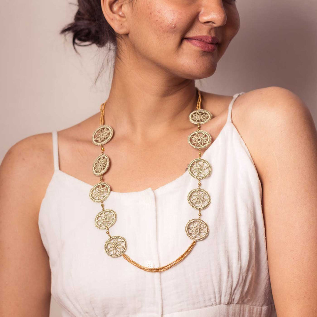 Handmade Crochet Gulnaar Gold Mandala Necklace