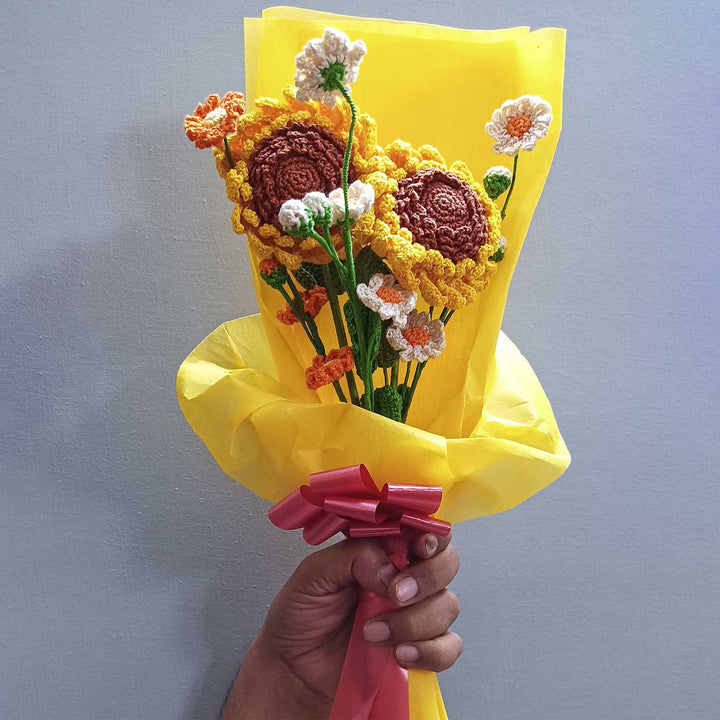 Handmade Crochet Daisies And Sunflowers Cotton Flower Bouquet