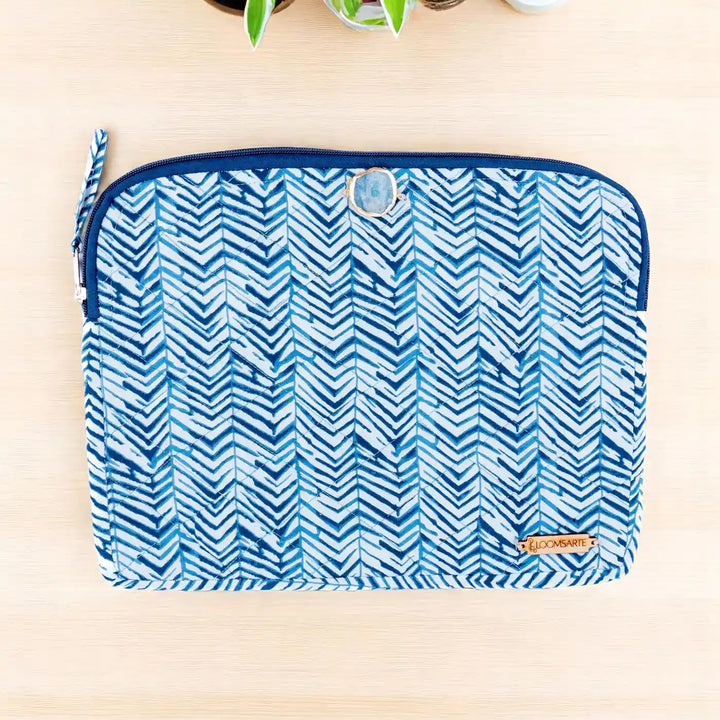 Blue Zebra Cotton Ecofriendly iPad Sleeve With Agate Accent | 12 x 9 inch