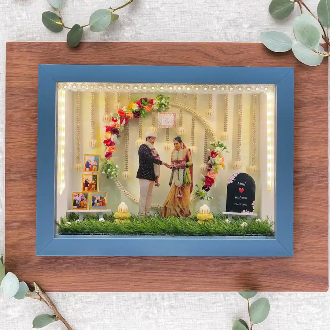 12 x 16 Inches | Photo Personalized Handmade Wedding Theme MDF Wood Decorative Plaque With Lights
