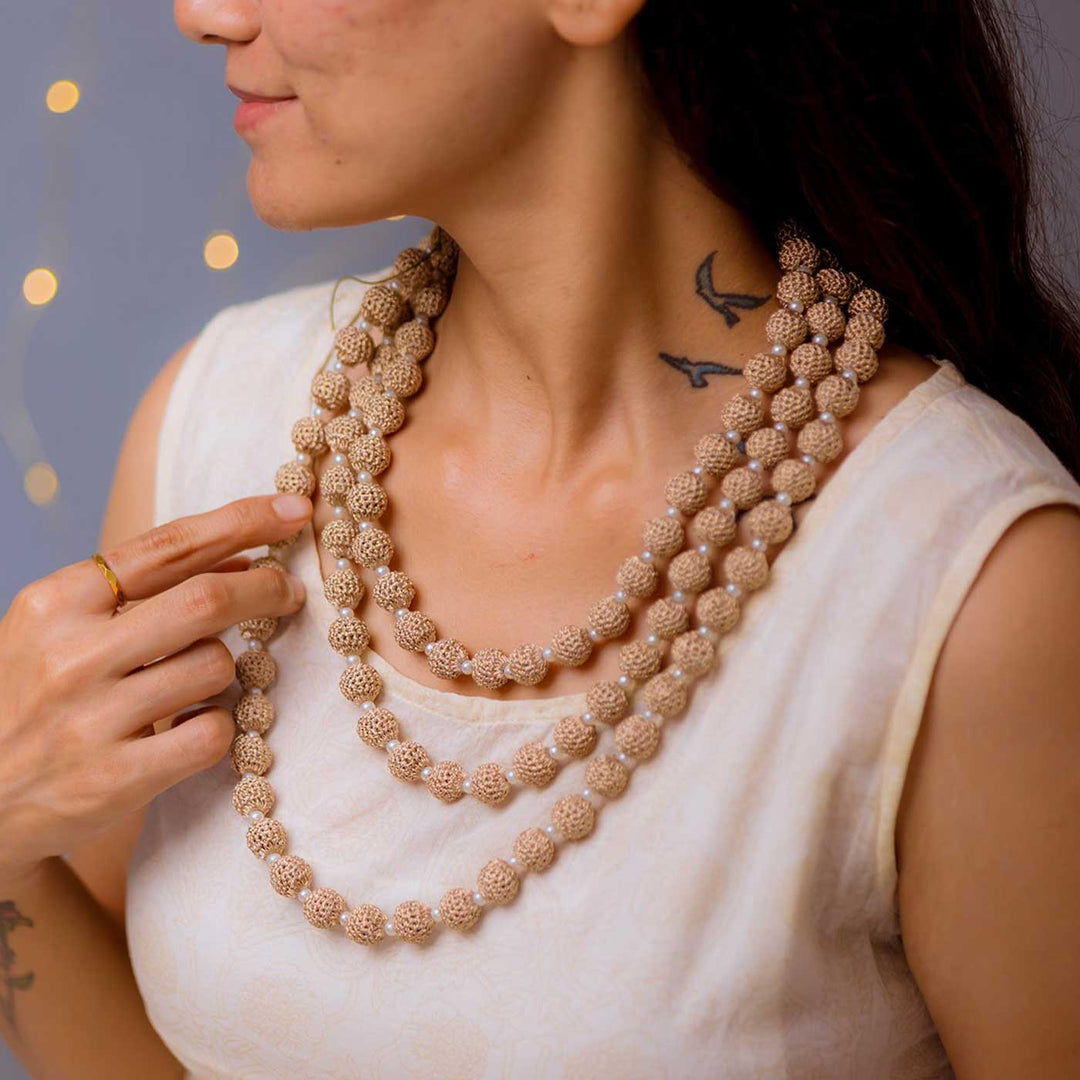 Handmade Crochet Rose Shimmer Vrishti Necklace