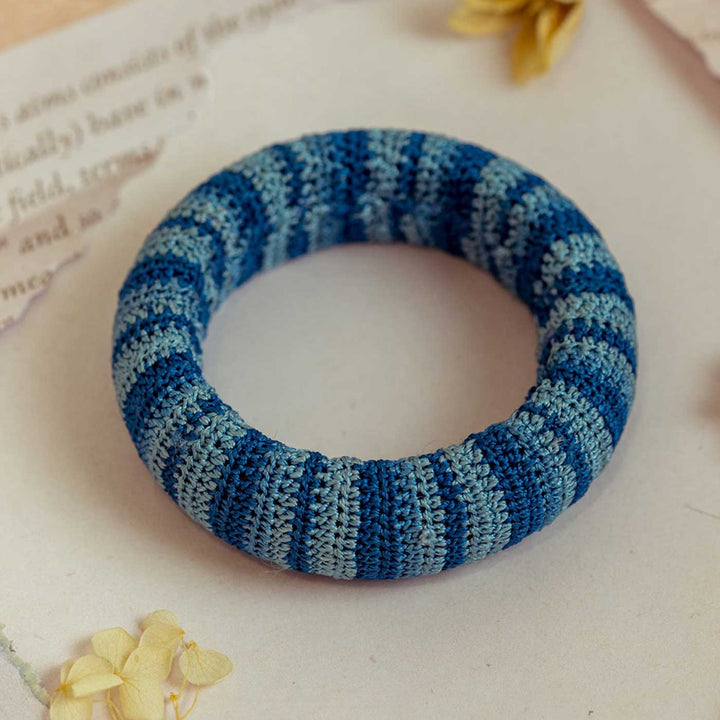 Handmade Crochet Rangat Blue Striped Chunky Bangle
