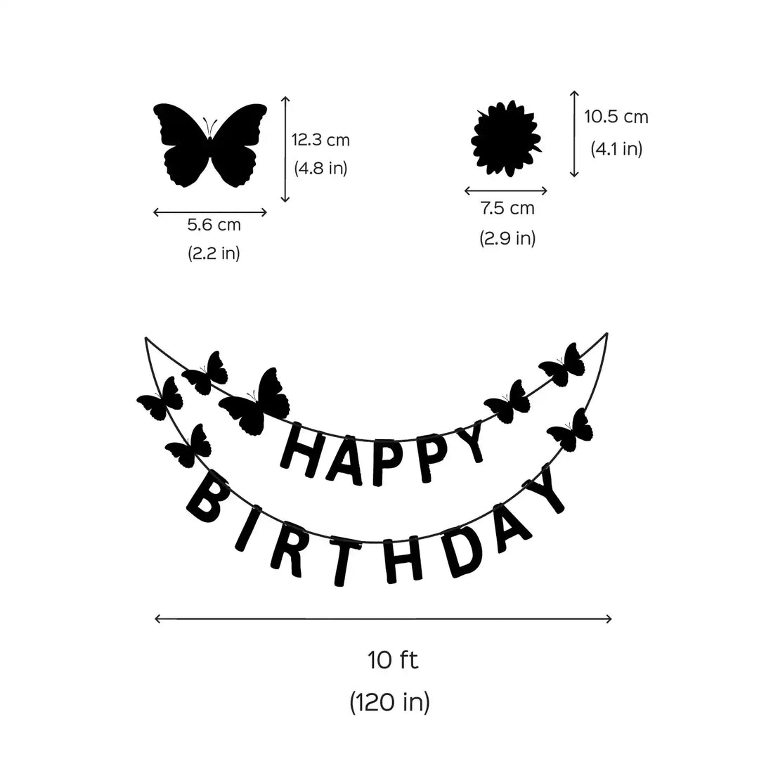 White Daisy And Butterflies Design Happy Birthday Paper Bunting