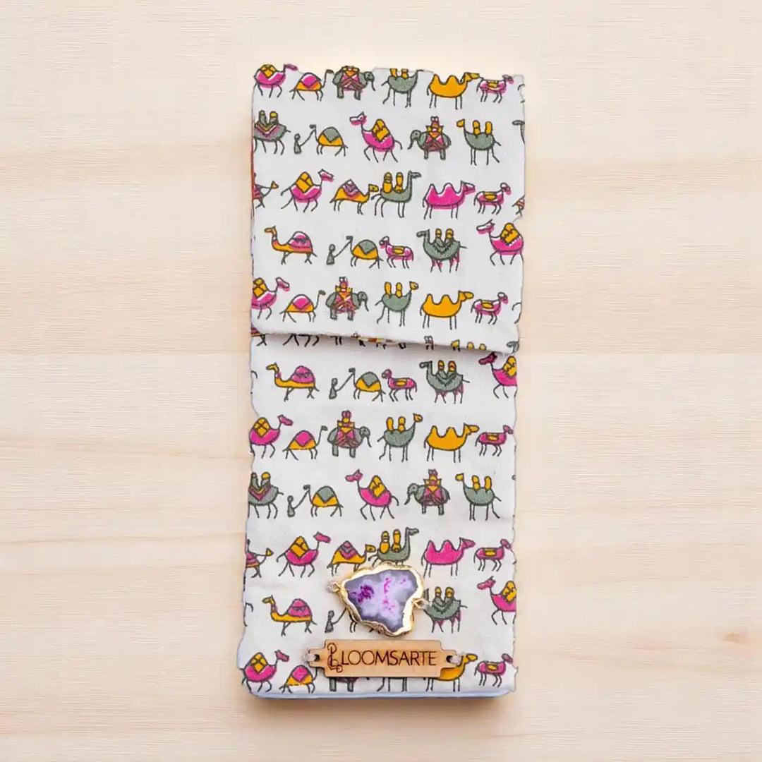 Zoo Print Multipurpose Cotton Ecofriendly Pen Holder With Agate Accent | 8 x 3.5 inch