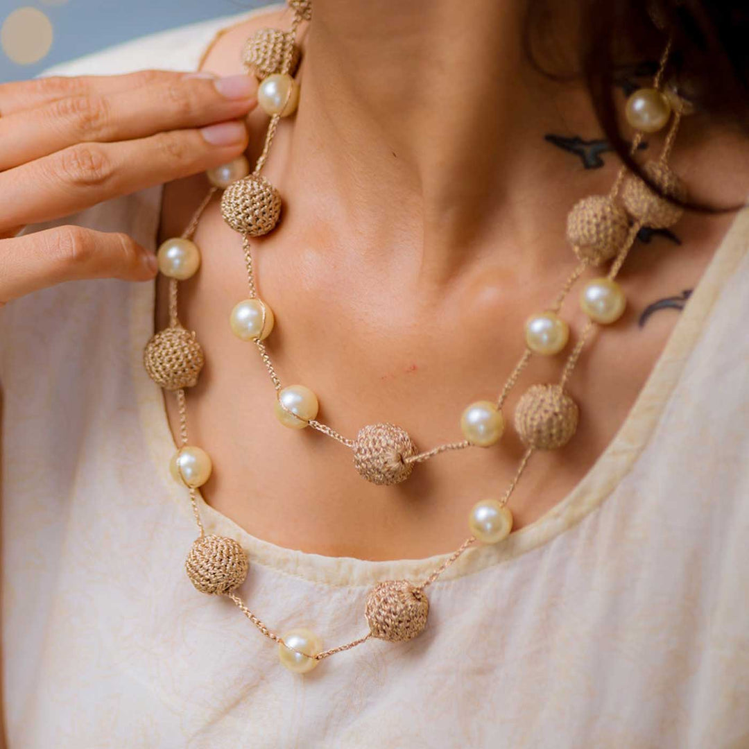 Handmade Crochet Rose Gold Nakshatra Pearl Necklace