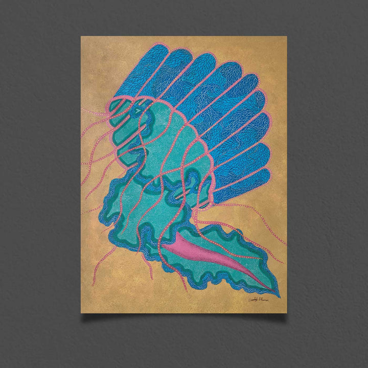 36 x 24 Inch | Sea Spirit Jellyfish | Original Hand Painted Tribal Gond Art Painting | Acrylic Paints On Canvas