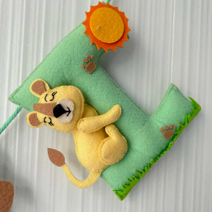Personalized King Of The Jungle Felt Bunting Garland For Kids - Front view on plain background