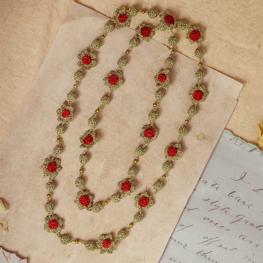 Handmade Crochet Gulnaar Gold Daisies Bead Necklace