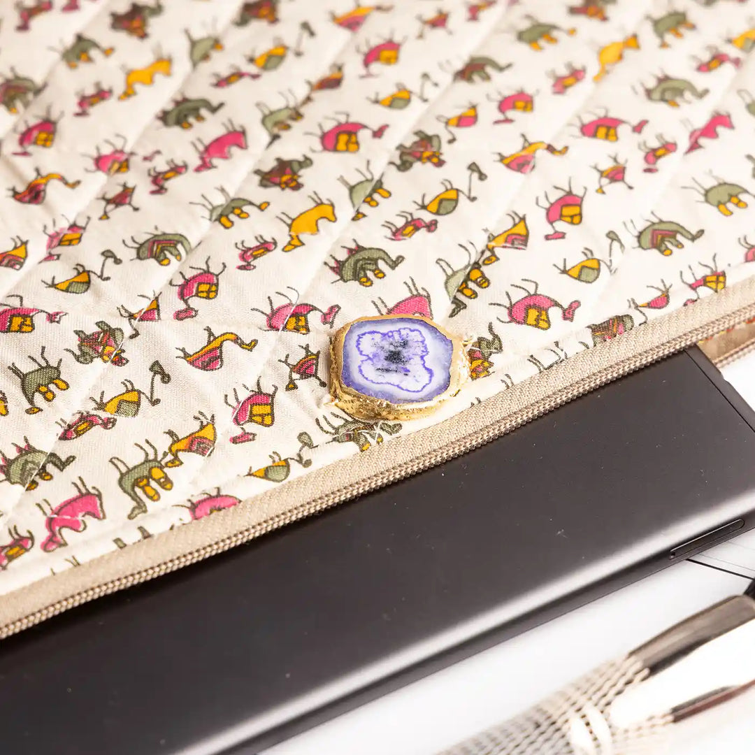 Zoo Print Cotton Ecofriendly iPad Sleeve With Agate Accent Vibrant & Protective | 12 x 9 inch