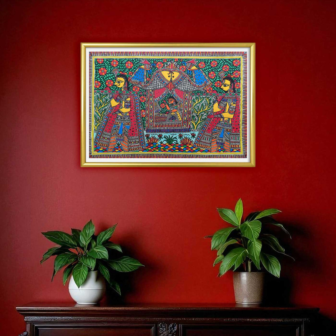 22 x 30 Inch | Floral Frame of Love | Original Hand Painted Madhubani Painting | Natural Pigments On Paper
