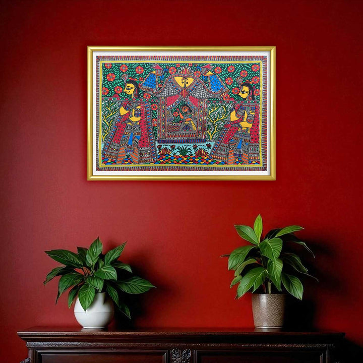 22 x 30 Inch | Floral Frame of Love | Original Hand Painted Madhubani Painting | Natural Pigments On Paper
