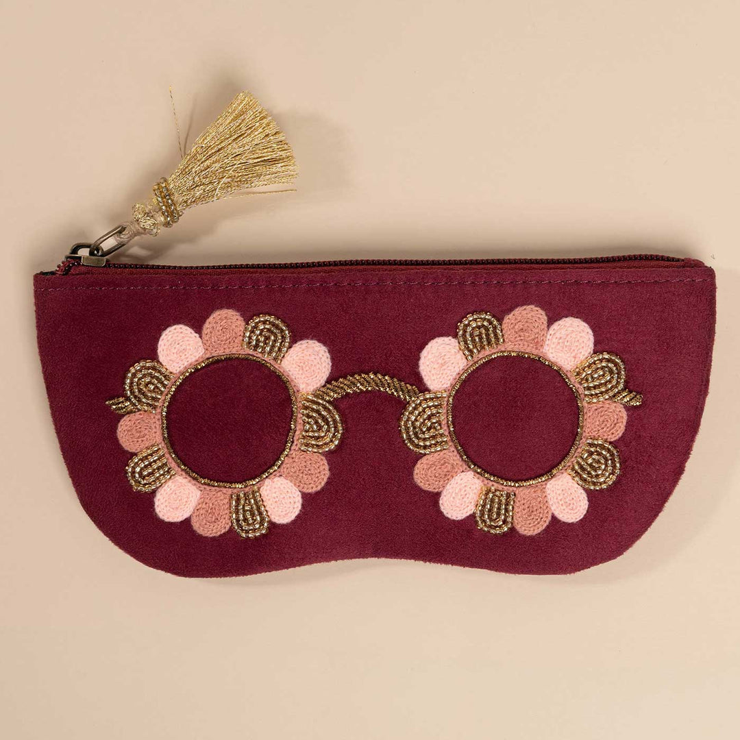 Handmade Embroidered Coolers Design Suede Sunglass Cover