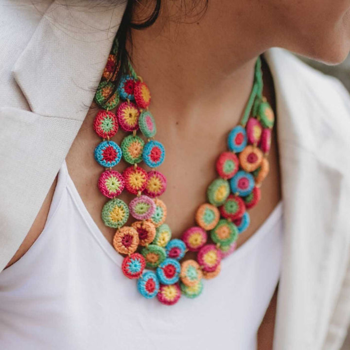 Handmade Crochet Multicolor Mela Layered Necklace