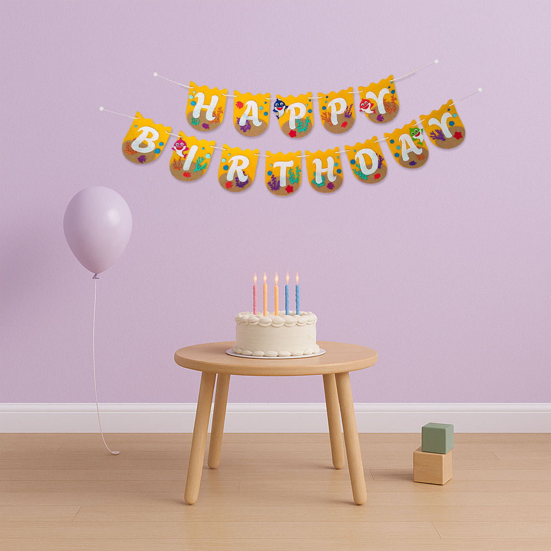 Handmade Baby Shark Theme Felt Happy Birthday Banner