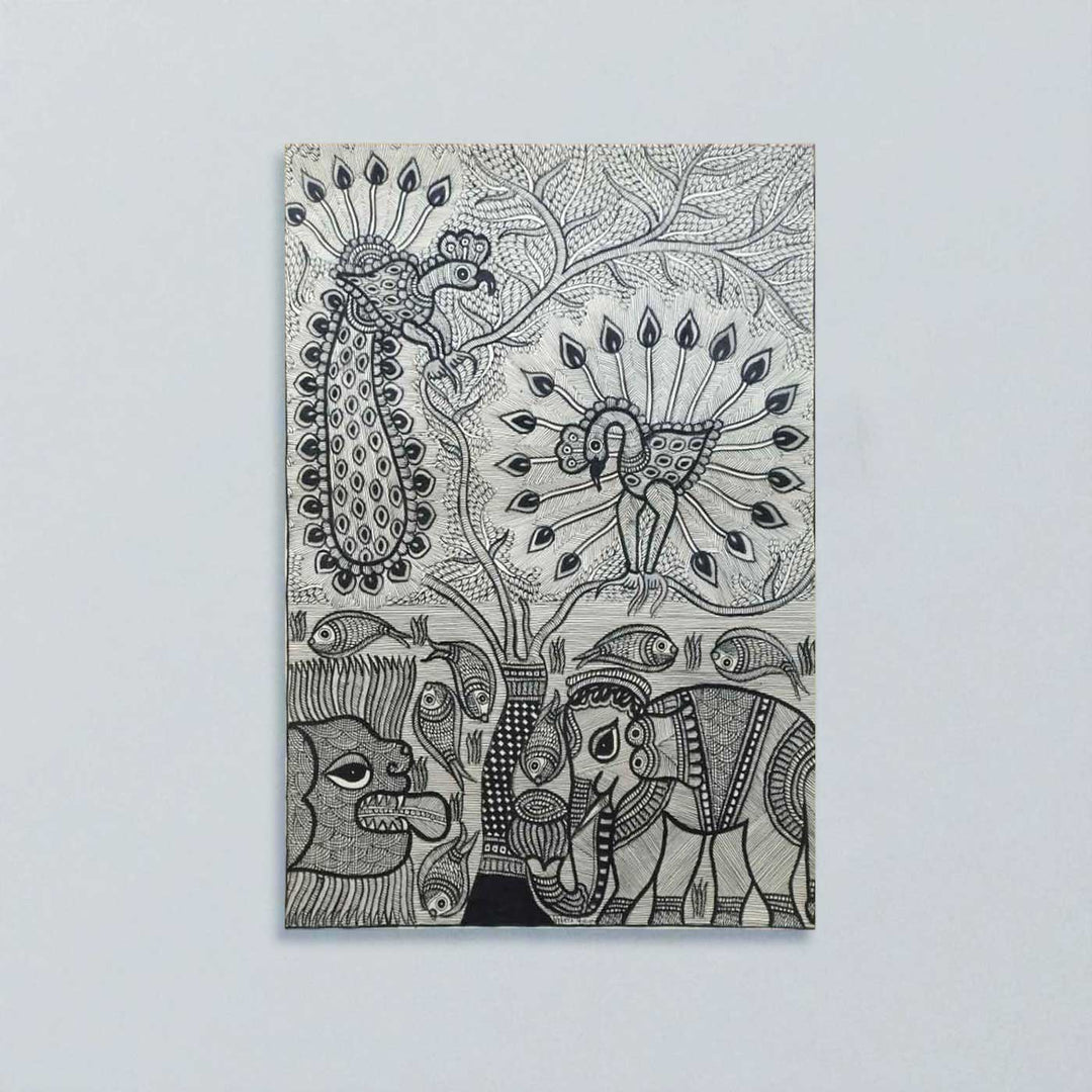 22 x 30 Inch | Harmony of the Forest and Water | Original Hand Painted Madhubani Painting | Natural Pigments On Paper