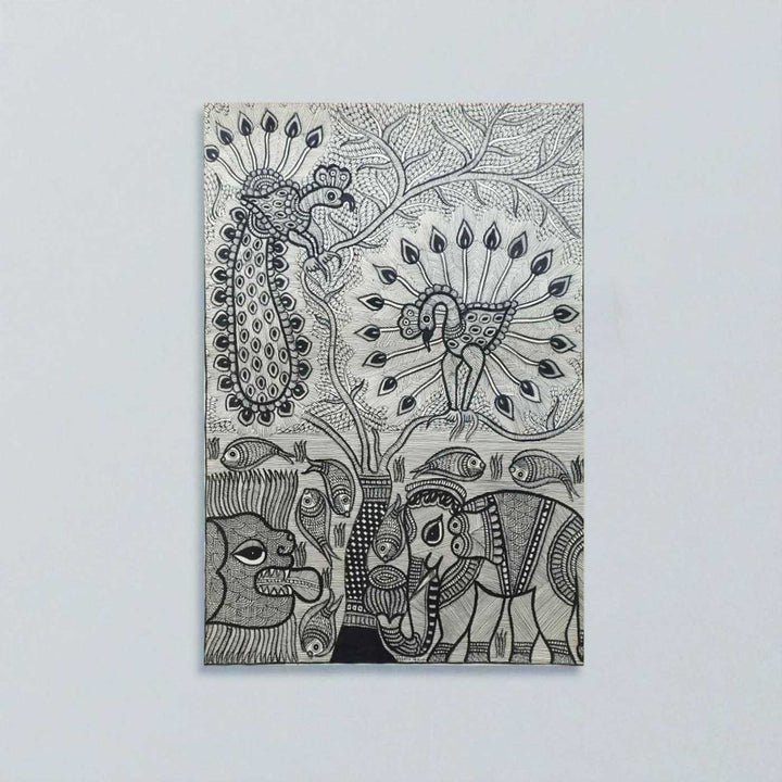 22 x 30 Inch | Harmony of the Forest and Water | Original Hand Painted Madhubani Painting | Natural Pigments On Paper