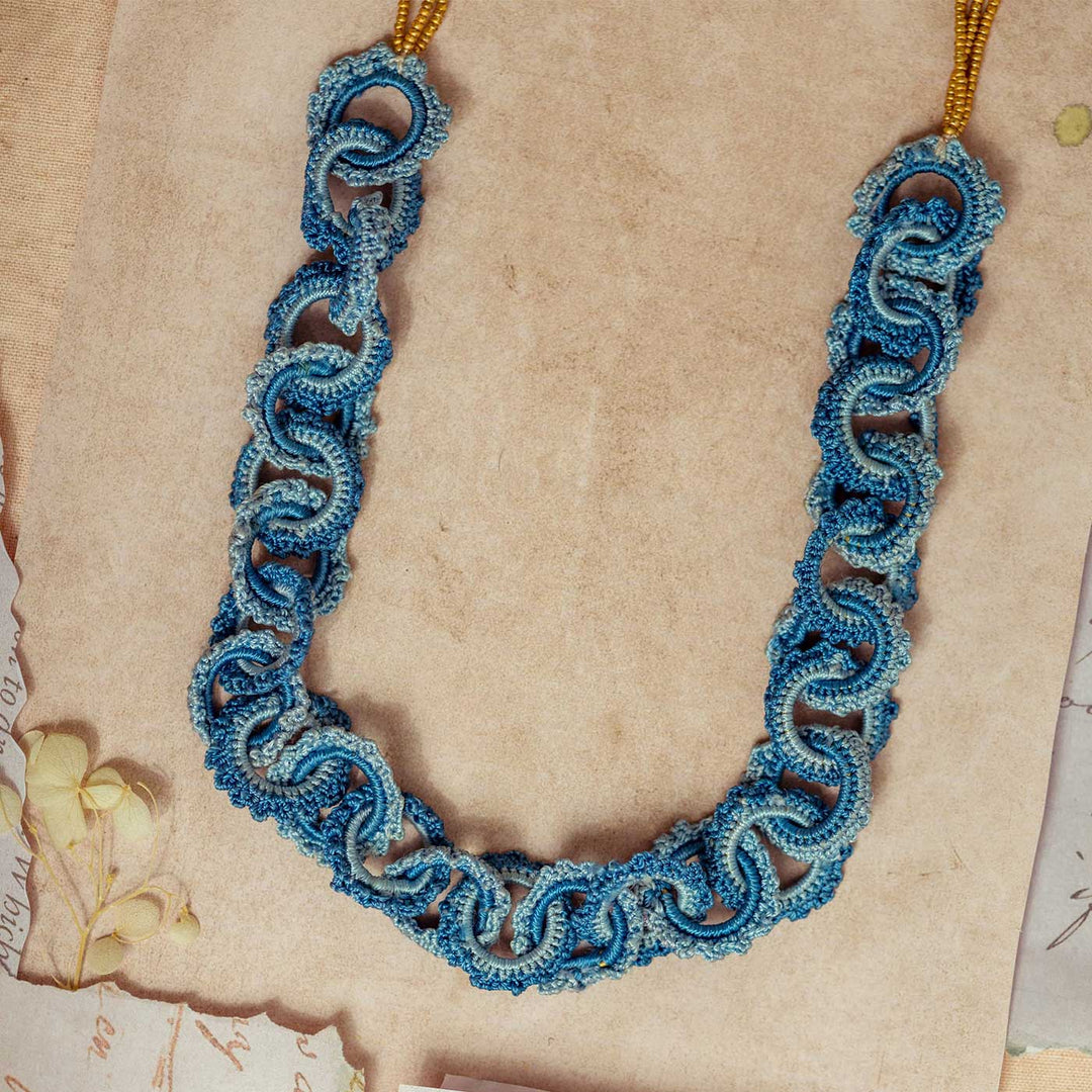 Handmade Crochet Gulnaar Blue Braided Necklace