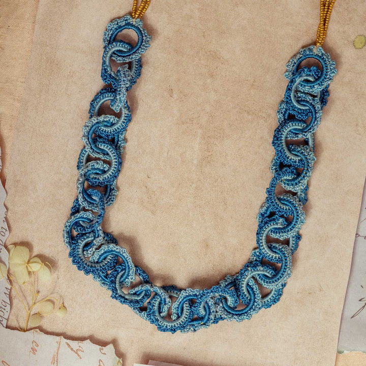Handmade Crochet Gulnaar Blue Braided Necklace