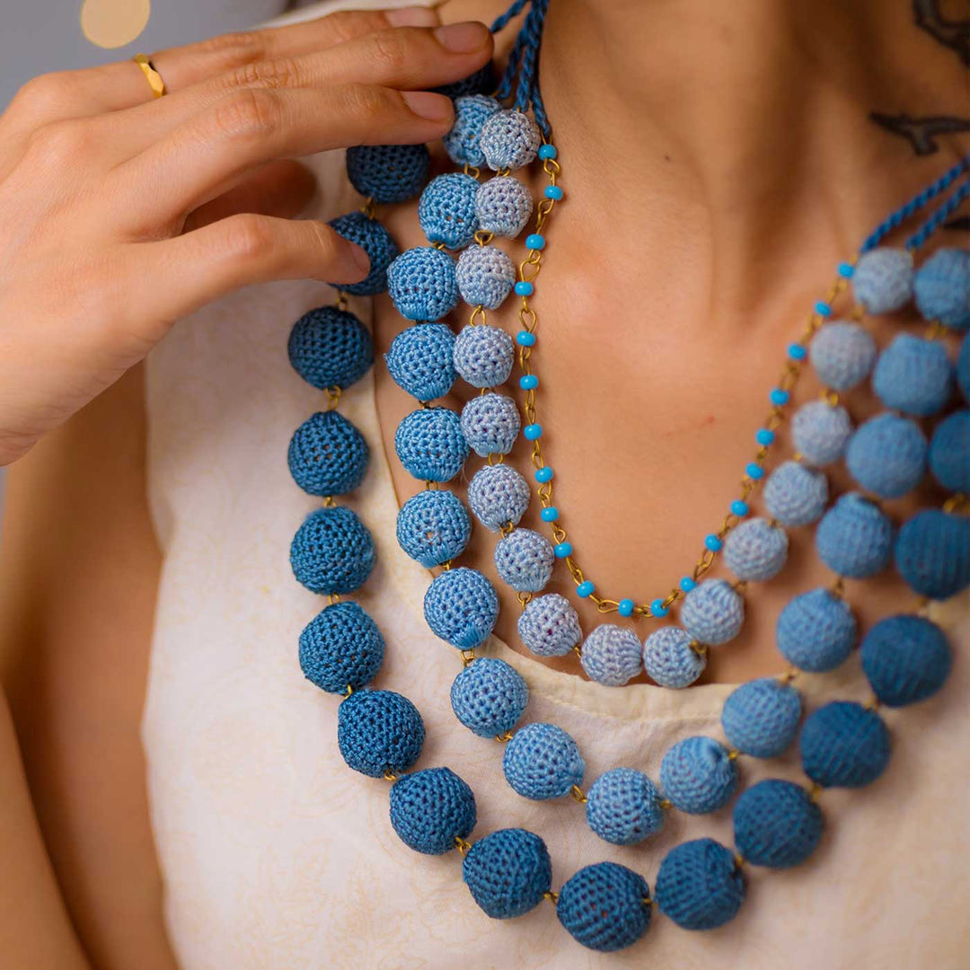 Handmade Crochet Indigo Ombre Aadya Necklace