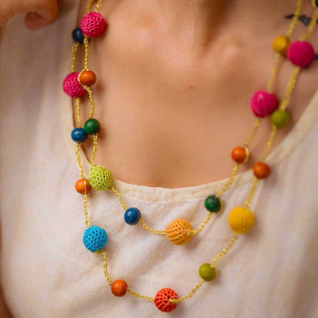 Handmade Crochet Multicolor Large Beads Mela Necklace