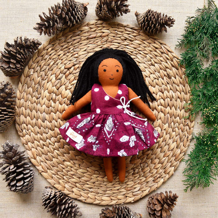 Nilah's (Younger Sister) Malar In Half Saree | Soft Hand-Stitched Sustainable Indian Play Doll