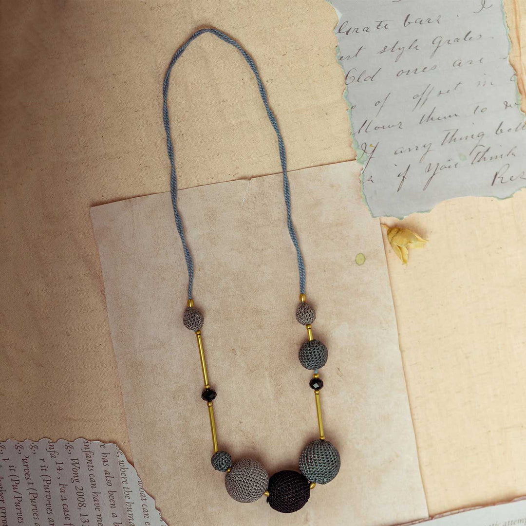 Handmade Crochet Grey Gulnaar Mystic Bead Necklace
