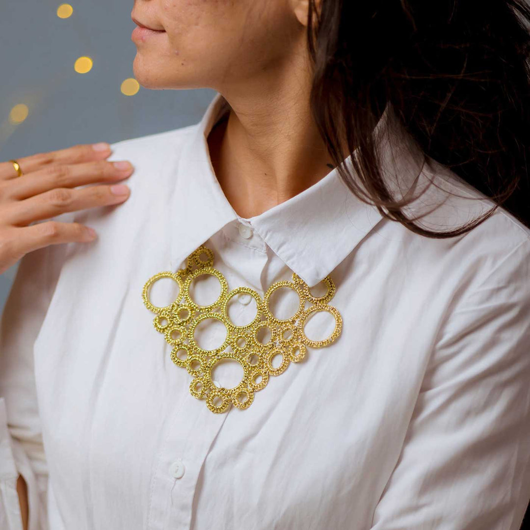 Handmade Crochet Gold Dhara Necklace