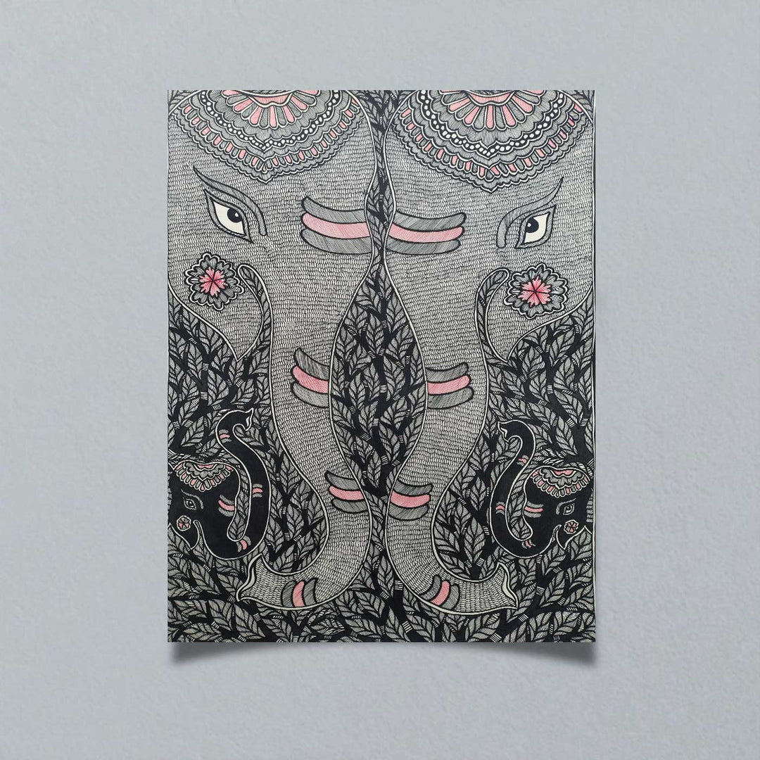 22 x 30 Inch | Elephant's Trunk | Original Hand Painted Madhubani Painting | Natural Pigments On Paper