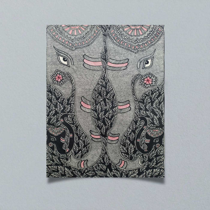 22 x 30 Inch | Elephant's Trunk | Original Hand Painted Madhubani Painting | Natural Pigments On Paper