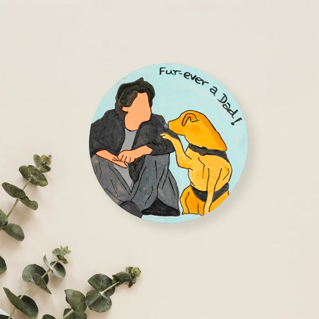 Photo Personalized Hand-Painted Pet Dad Theme MDF Wood Fridge Magnet