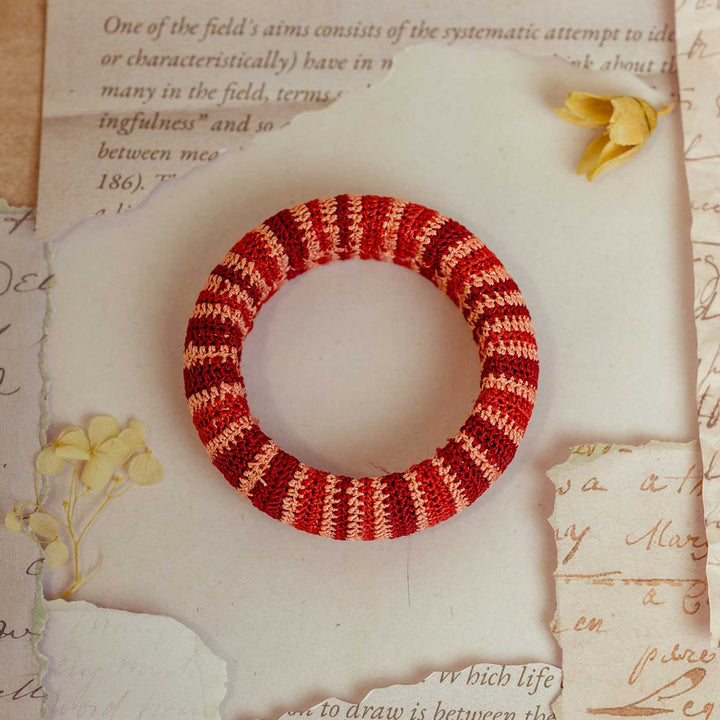 Handmade Crochet Rangat Red Striped Chunky Bangle
