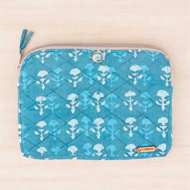 Green Lagoon Cotton Stylish & Durable Ecofriendly iPad Sleeve With Agate Accent | 12 x 9 inch