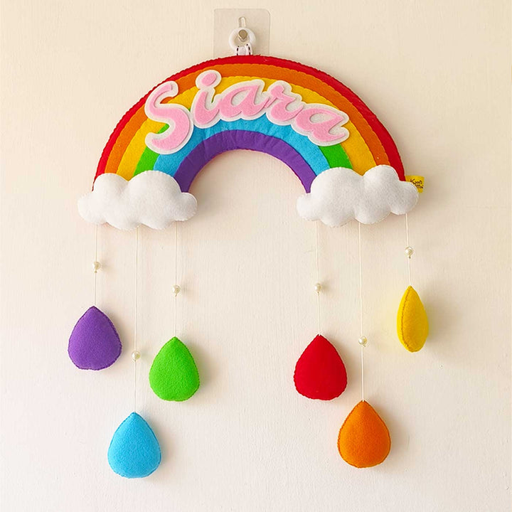 Personalized Handmade Rainbow & Cloud Theme Felt Kids Name Plate